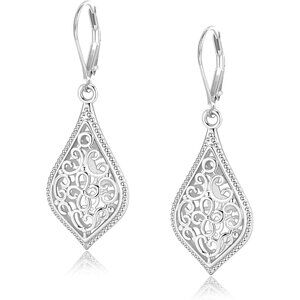 🆕Women's 14K Silver Plated 925 Sterling Filigree Dangling Lever back Earrings